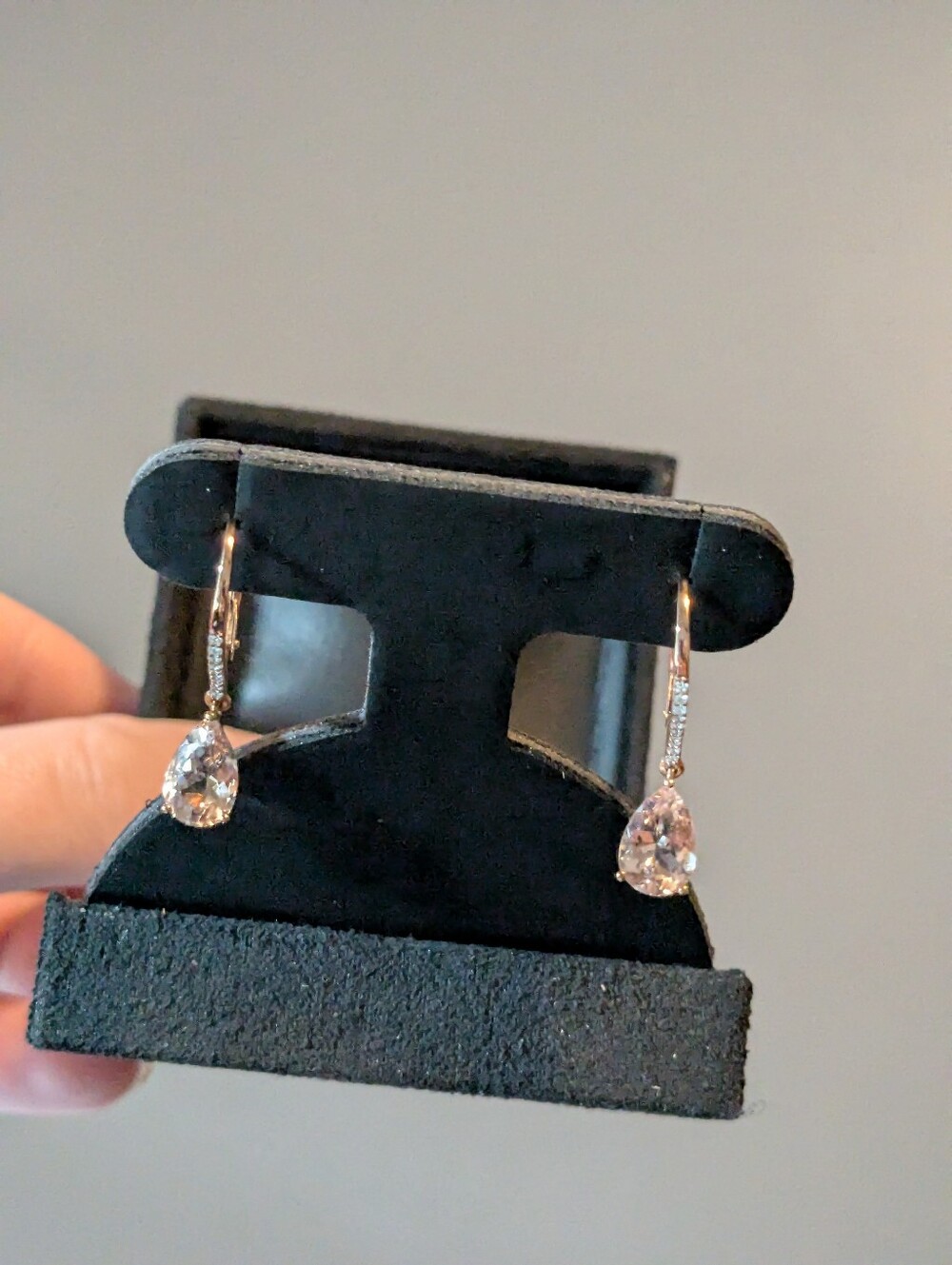1.97CTW Corderosa Morganite W .09CTW White Diamonds 14K Rose Gold Earrings NEW